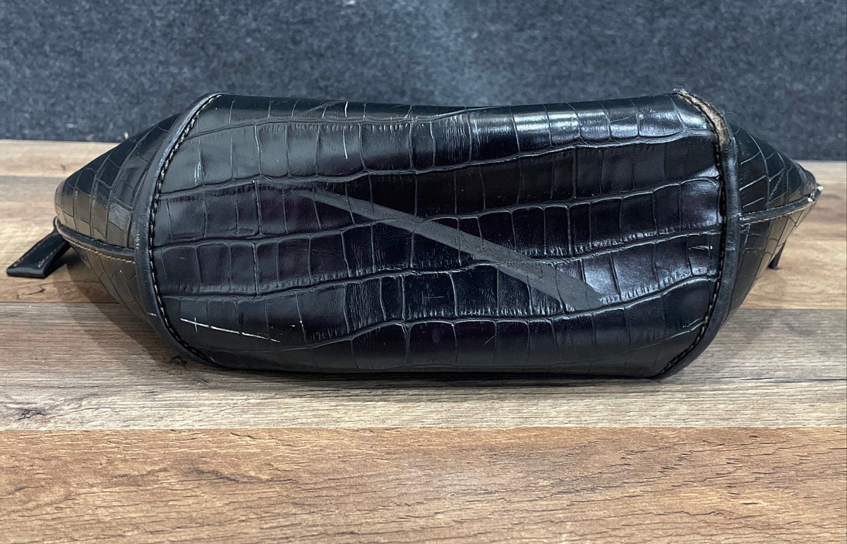Vintage 90s N.Y.C Accessory Black Leather Faux Croc Satchel Handbag