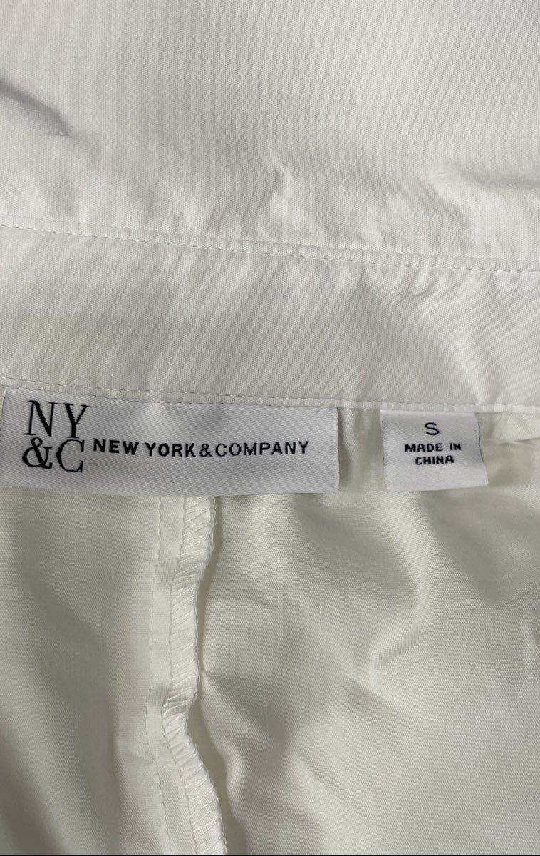 New York & Company Women's White Puff Sleeve Lattice Lace Blouse NWT Sz S