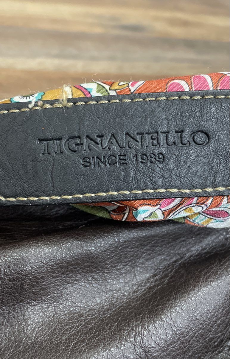 Tignanello Dark Brown Leather Hobo Shoulder Bag Floral Lining Silver Hardware