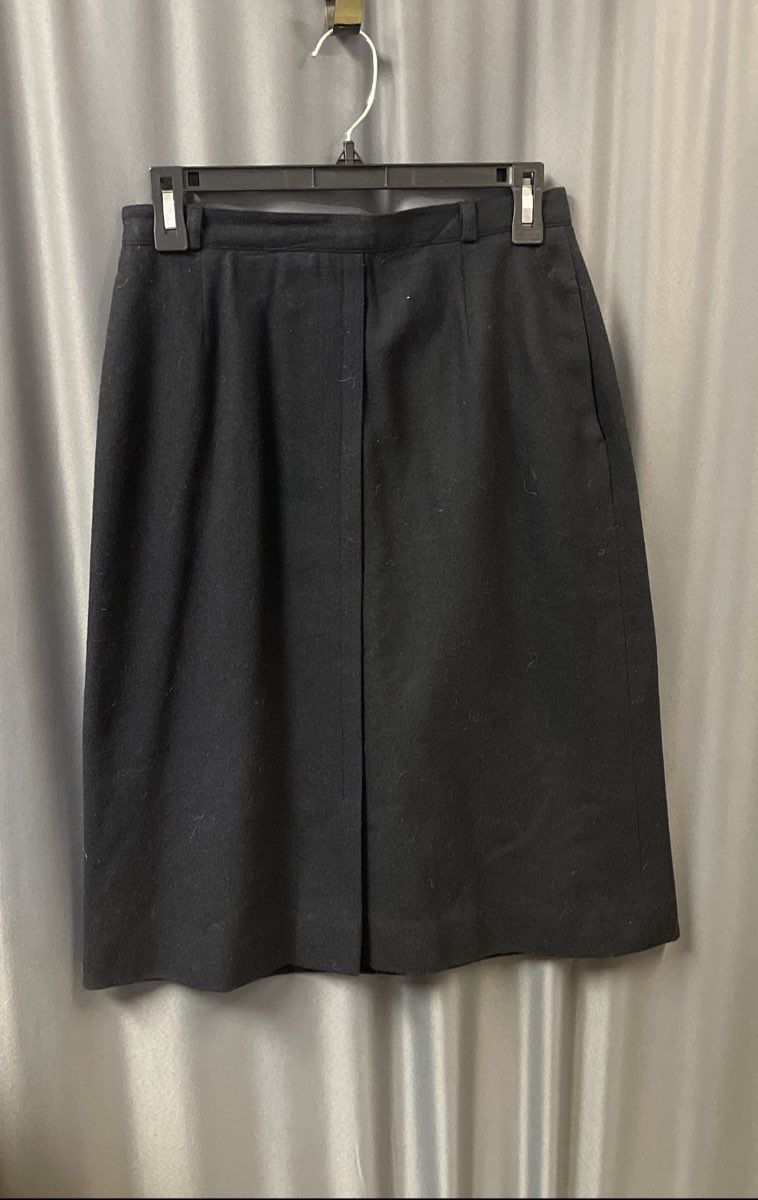 Vintage 80s pant-her Women's Blue Wool Straight Midi Skirt Pockets 28" Waist