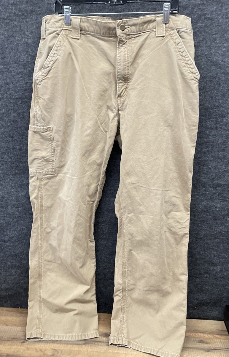 Carhartt Men's B151 Dark Khaki Canvas Work Dungaree Pants Sz 38x32