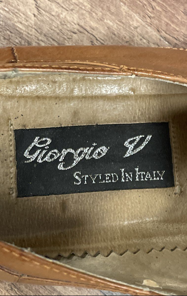 Giorgio V Tan Brown Leather Decorative Stitch Square Toe Dress Shoes Size 10 M