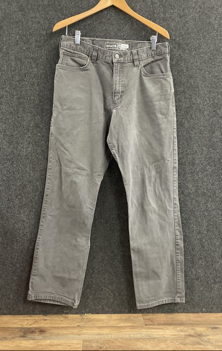 Carhartt Men's Grey Relaxed Fit Canvas Work Carpenter Pants Size 34x32