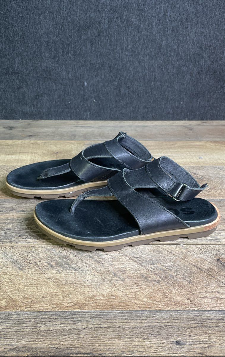 Sorel Roaming T-Strap Black Leather Women's Sandals Size 6