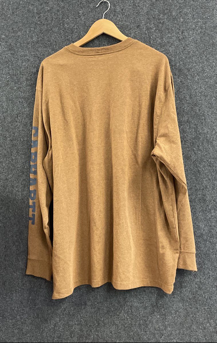 Carhartt Men's Brown Loose Fit Long Sleeve Pocket Logo Sleeve T-Shirt Sz 2XL