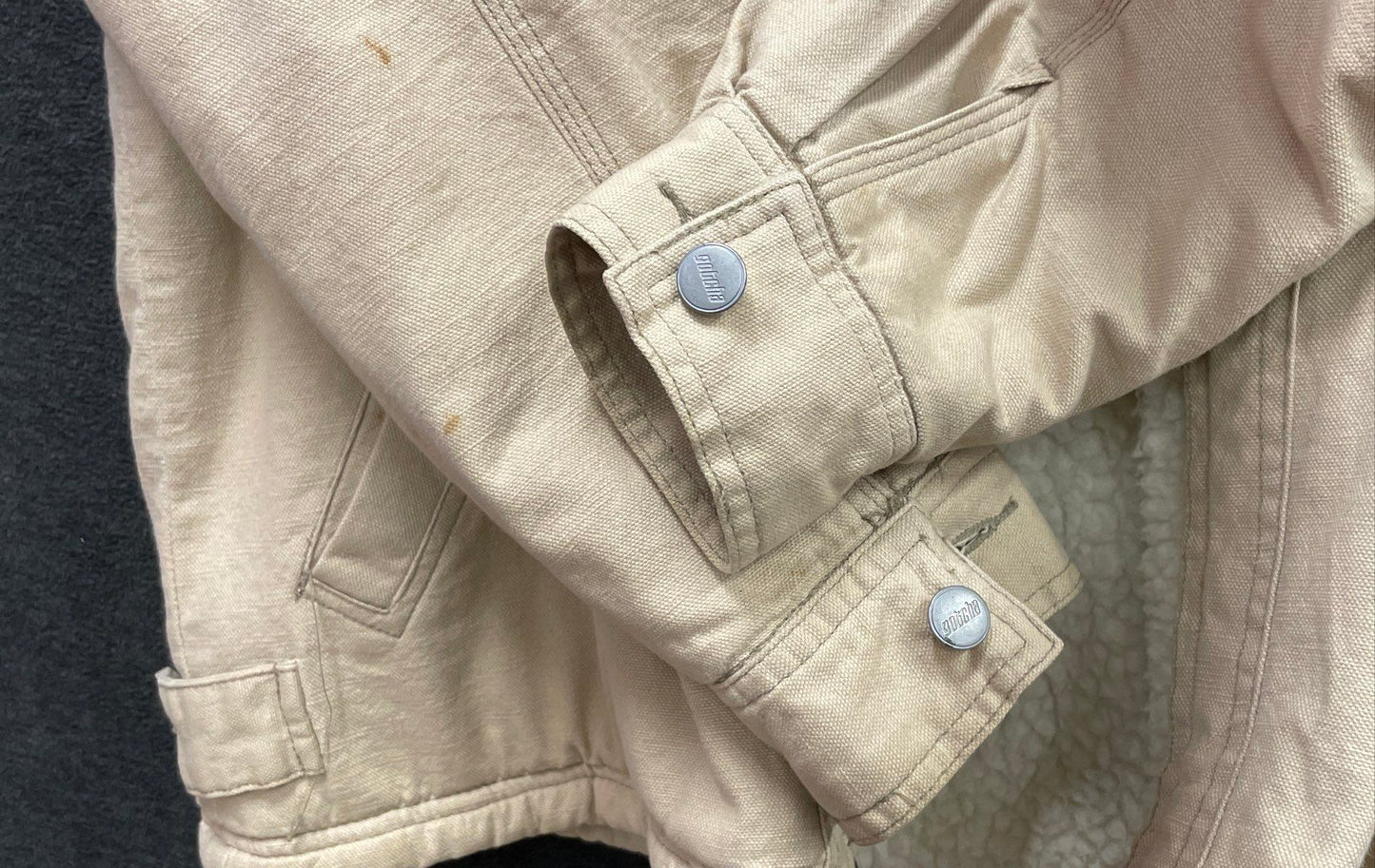 Vintage 90s Gotcha Men's Beige Sherpa Lined Cotton Canvas Workwear Jacket Sz M