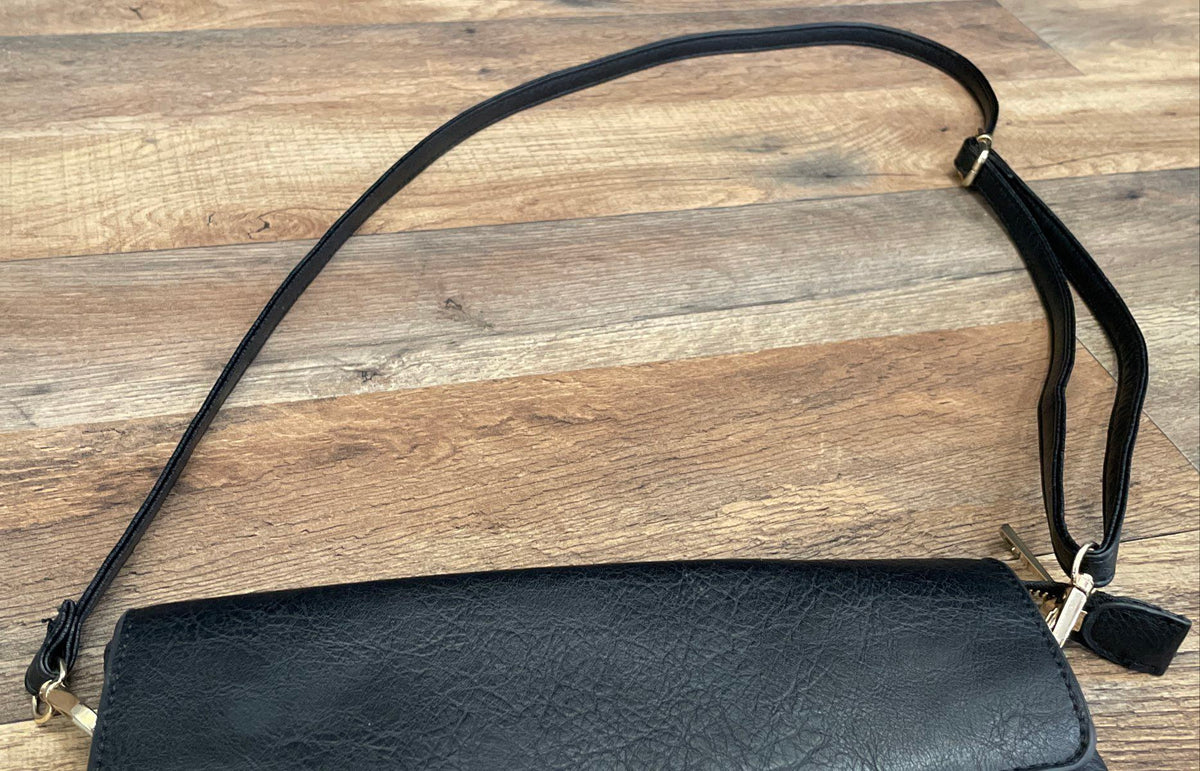 Isabelle Black Leather Mini Crossbody Purse Gold Tone Hardware