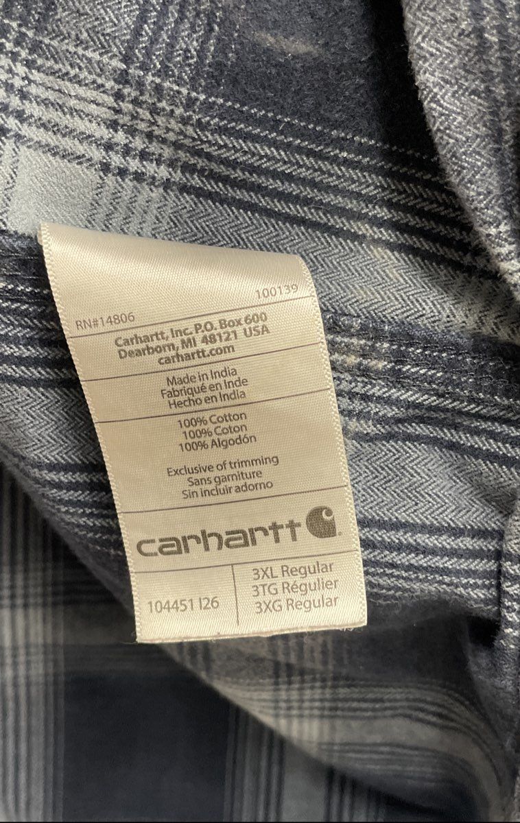 Carhartt Men's Blue Gray Plaid Original Fit Cotton Flannel Shirt Sz 3XL