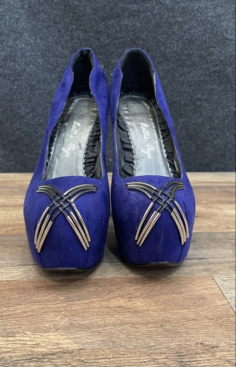 Bettie Page Purple Suede Platform High Heel Pumps Leopard Sole Size 9