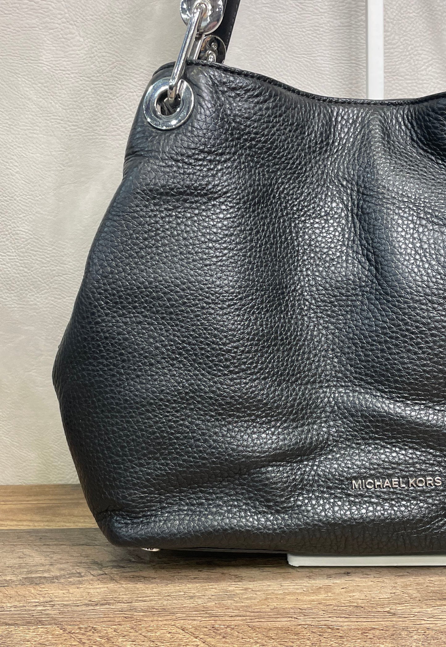 Michael Kors Black Pebbled Leather Large Shoulder Bag Tote Silver Hardware