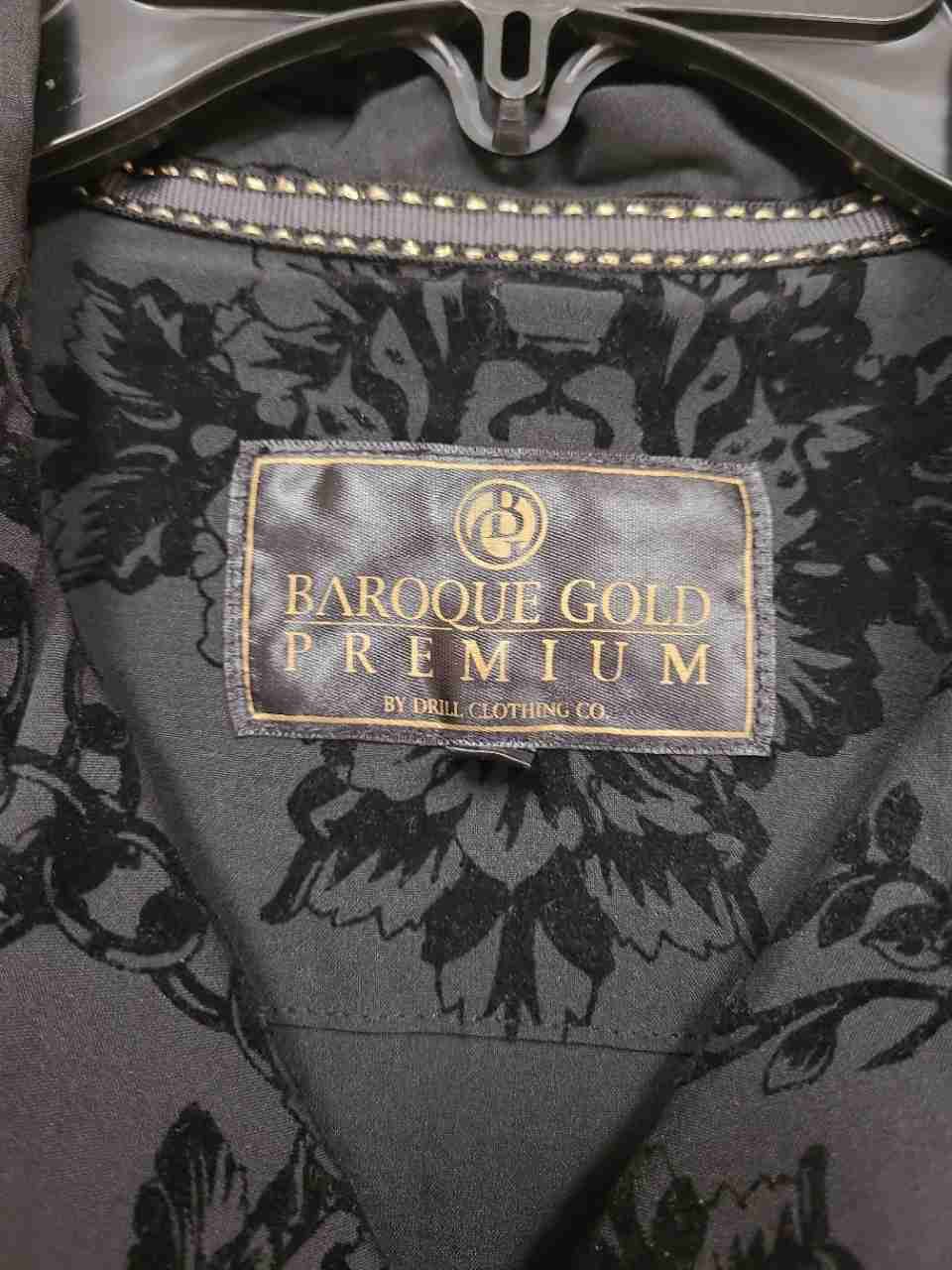 Baroque Gold Premium Men's Gray Baroque Lion Chain Print Short Sleeve Shirt Sz L