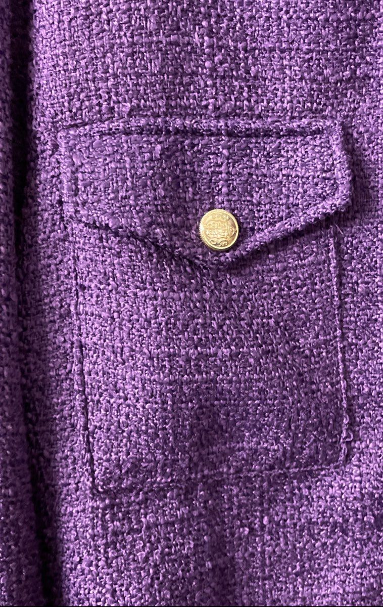 Zara Women's Purple Tweed Cropped Jacket Gold Buttons Size XL