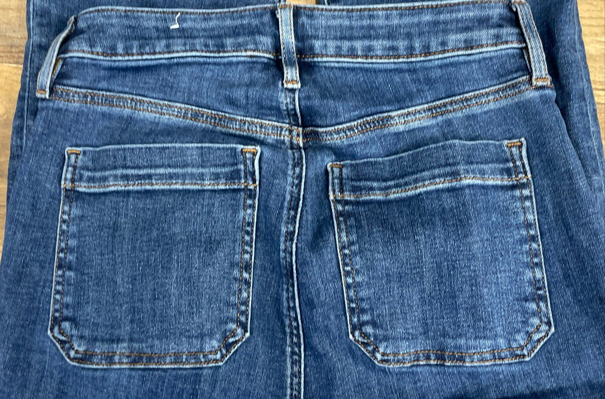 Loft Women's The Curvy Kick Crop Jeans Blue Denim High Rise Patch Pockets Sz 4