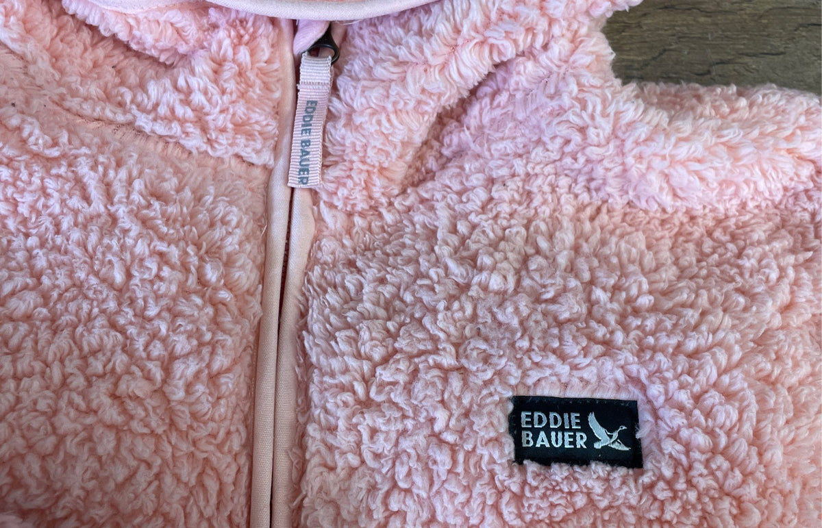 Eddie Bauer Kids Pink Fuzzy Sherpa Hooded Zip Up Fleece Jacket Sz L 14/16