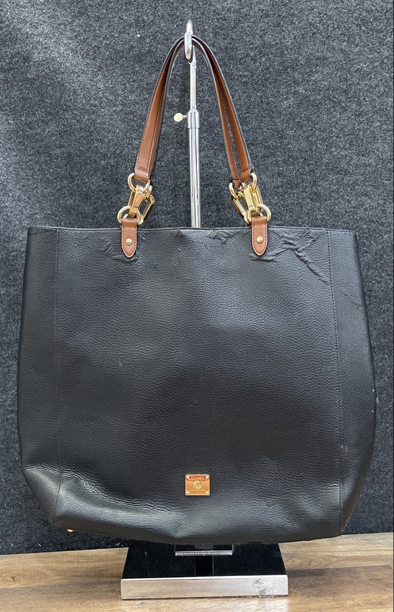 Lauren Ralph Lauren Black Pebbled Leather Large Tote Bag Gold Hardware