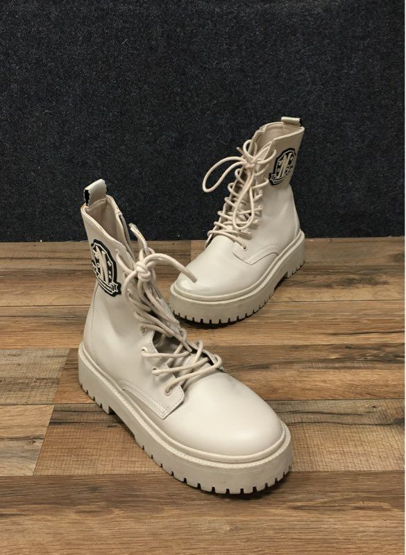 Zara Wednesday Nevermore Academy Cream Platform Combat Boots Size 36