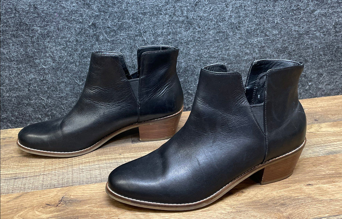 Cole Haan Abbot Black Leather Block Heel Ankle Booties Size 9.5