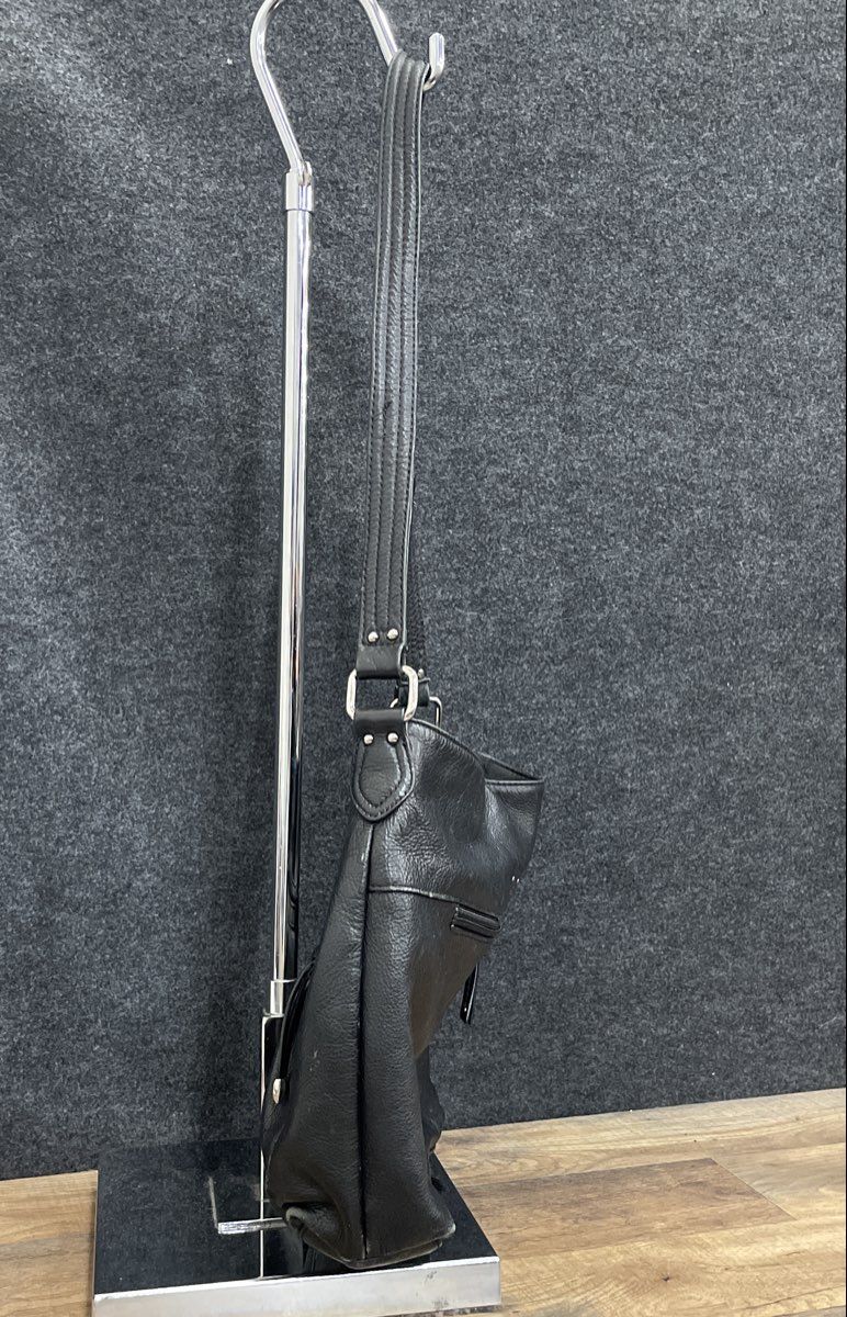 Stone Mountain Black Leather Hobo Shoulder Bag Silver Hardware