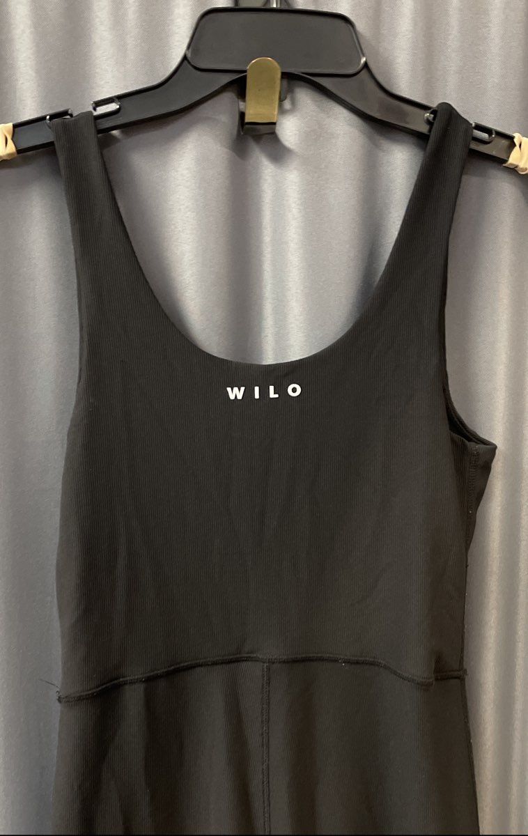 Wilo The Label Women's Black Ribbed Jumpsuit Unitard Wide Leg Sleeveless Sz M
