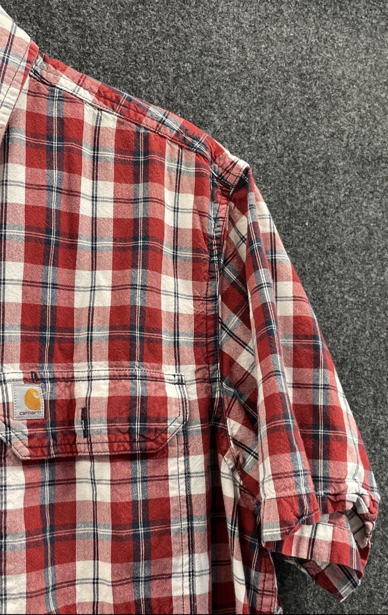 Carhartt Men's Red White Blue Plaid Short Sleeve Flannel Shirt 100139 Size L