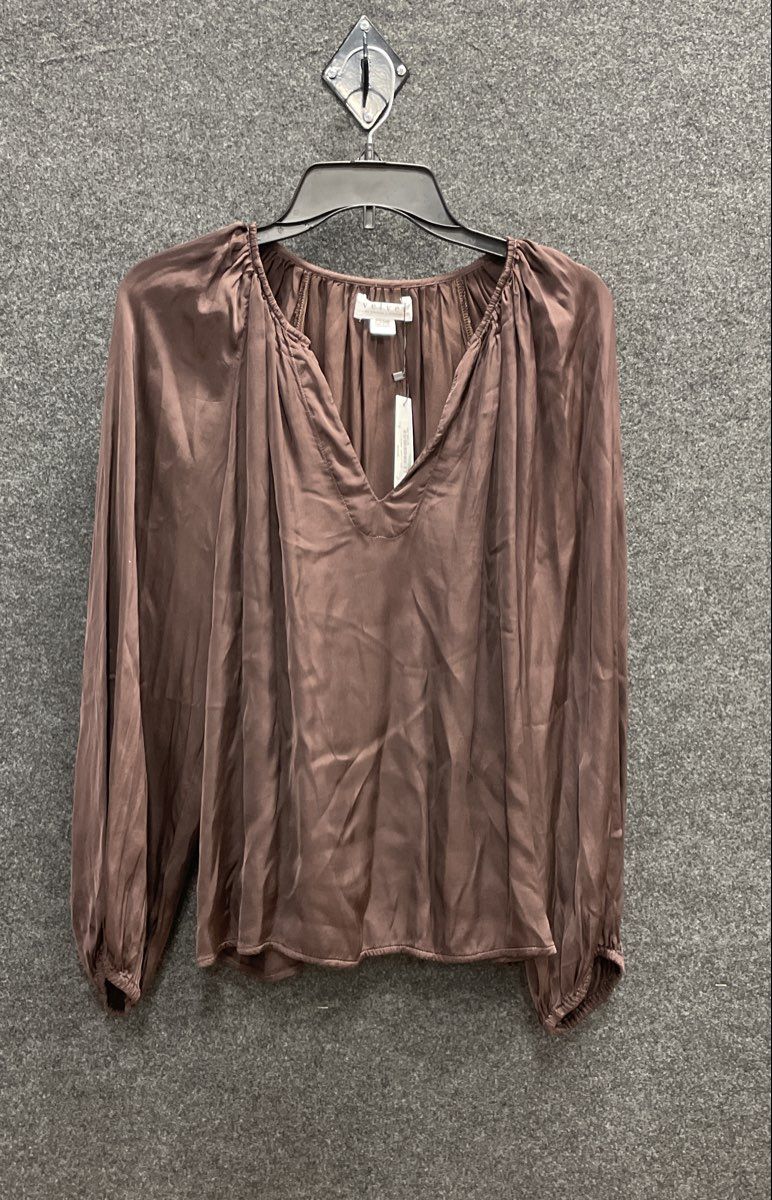 Velvet by Graham & Spencer Women's Brown Viscose V-Neck Blouse Size L NWT