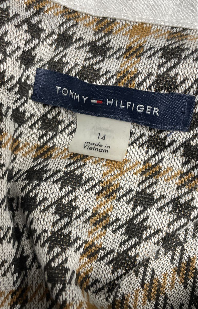 Tommy Hilfiger Women's Houndstooth Peter Pan Collar Contrast Sleeve Dress NWT 14