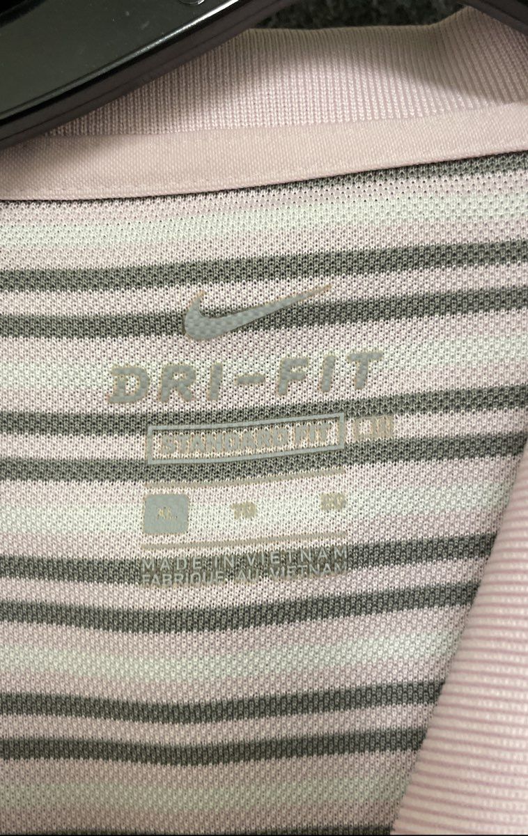 Nike Men's Dri-FIT Victory Pink Gray Striped Golf Polo Shirt Size XL