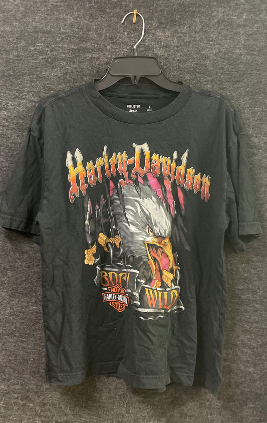 Hollister Harley-Davidson Born Wild Eagle Graphic T-Shirt Boxy Fit Black Sz S