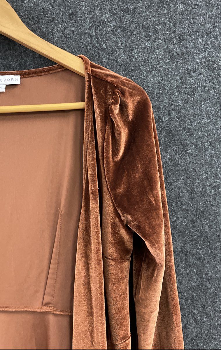 Baltic Born Women's Rust Brown Velvet Esme Maxi Duster Cardigan Jacket Sz S
