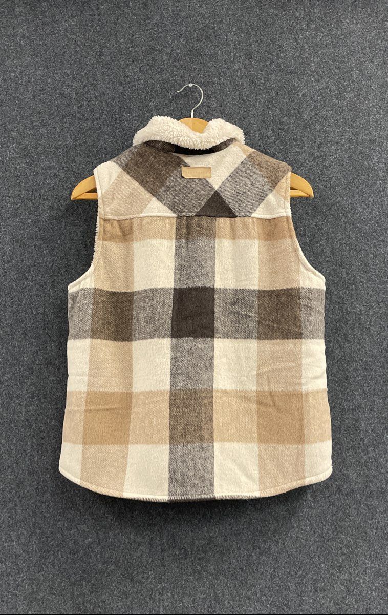 Sanctuary Women's Vest Tan Brown Plaid Sherpa Lined Full Zip Sz L