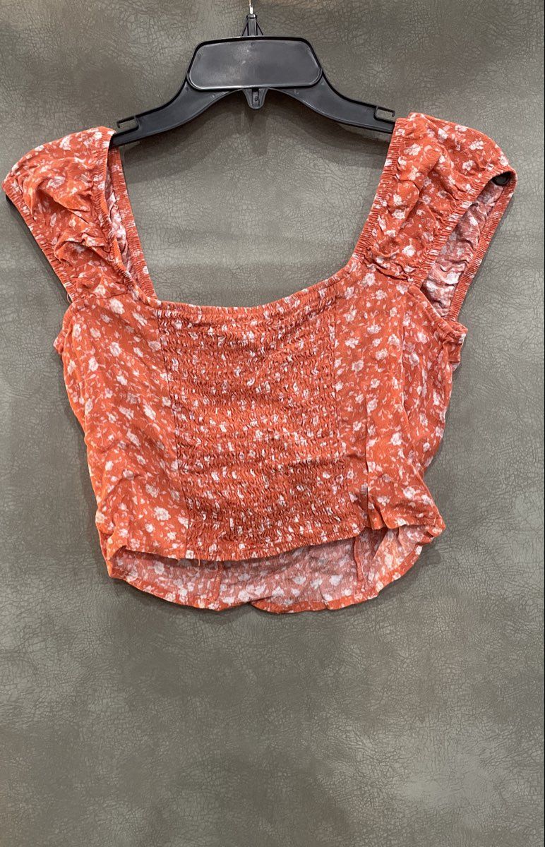 Wild Fable Women's Salmon Floral Tie Front Smocked Rayon Crop Top Size S