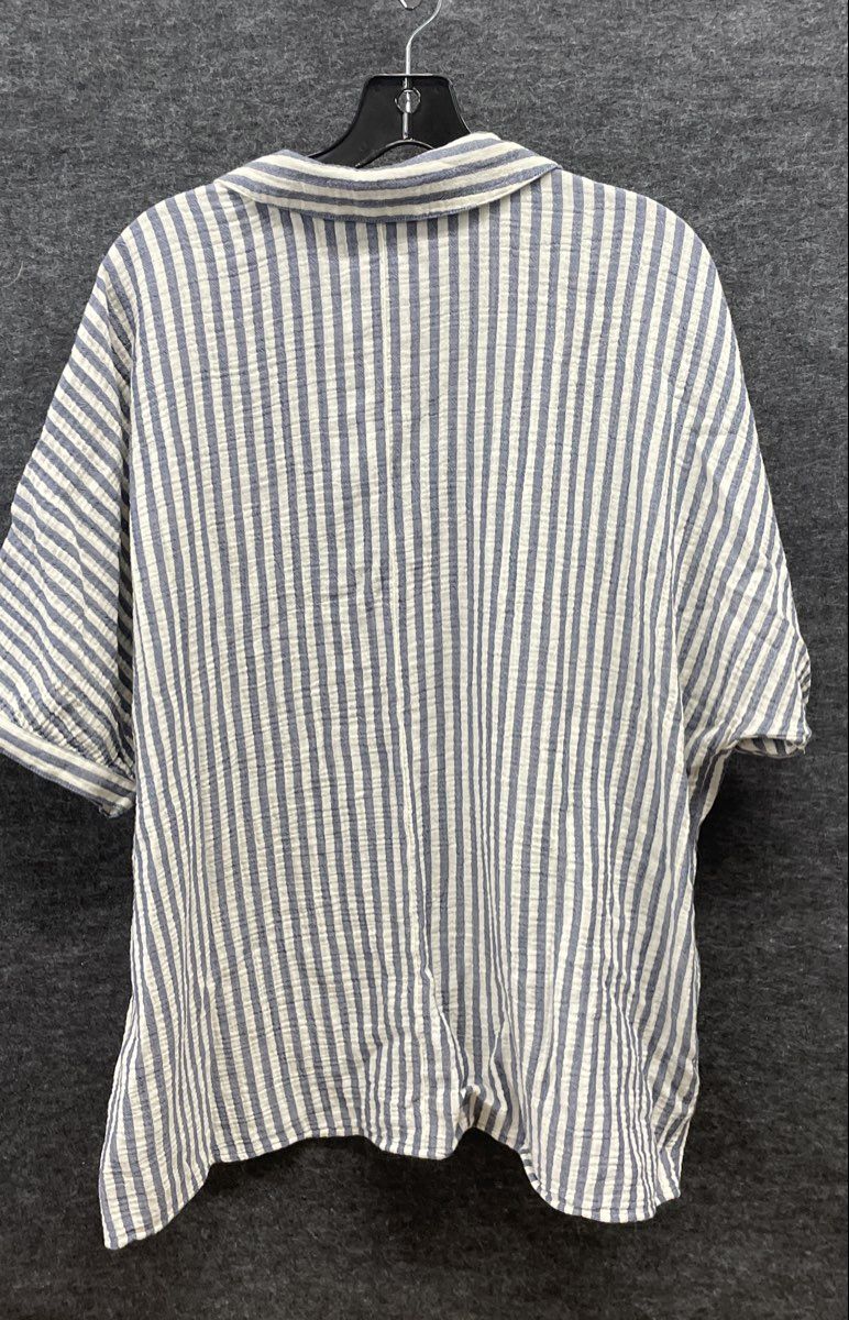 J. Jill Women's Ink Blue White Striped Textured Button Up Shirt Sz XLT NWT