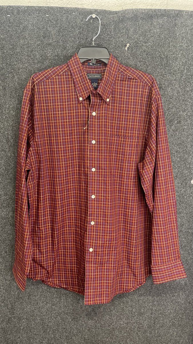 Saddlebred Men's Red Plaid Long Sleeve Button Up Shirt Wrinkle Free NWT Size L
