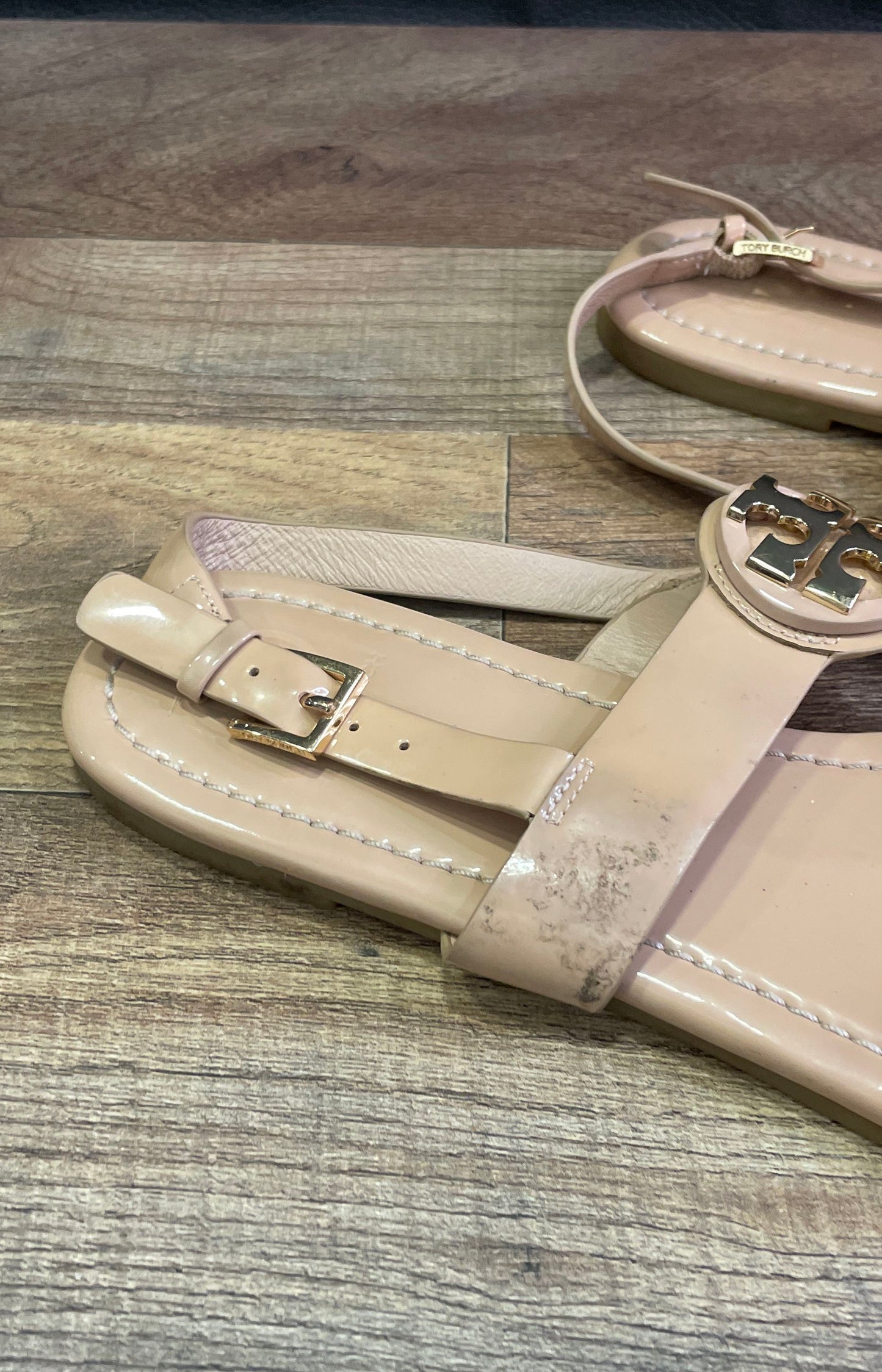 Tory Burch Miller Nude Patent Leather Slingback Thong Sandals Women's Size 8