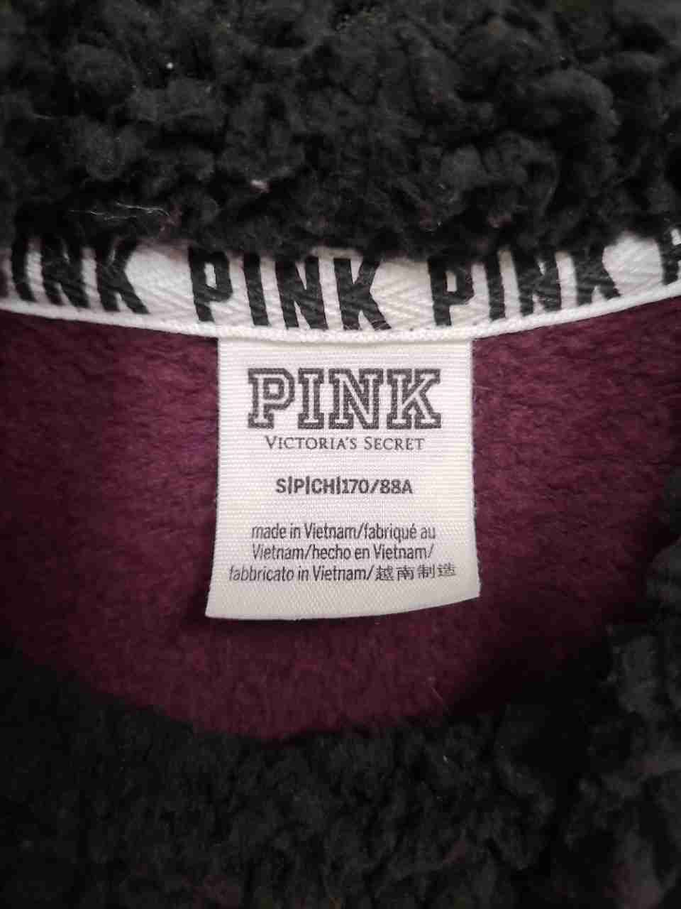 Victoria's Secret PINK Women's Maroon Sherpa Funnel Neck Stripe Hoodie Sz S