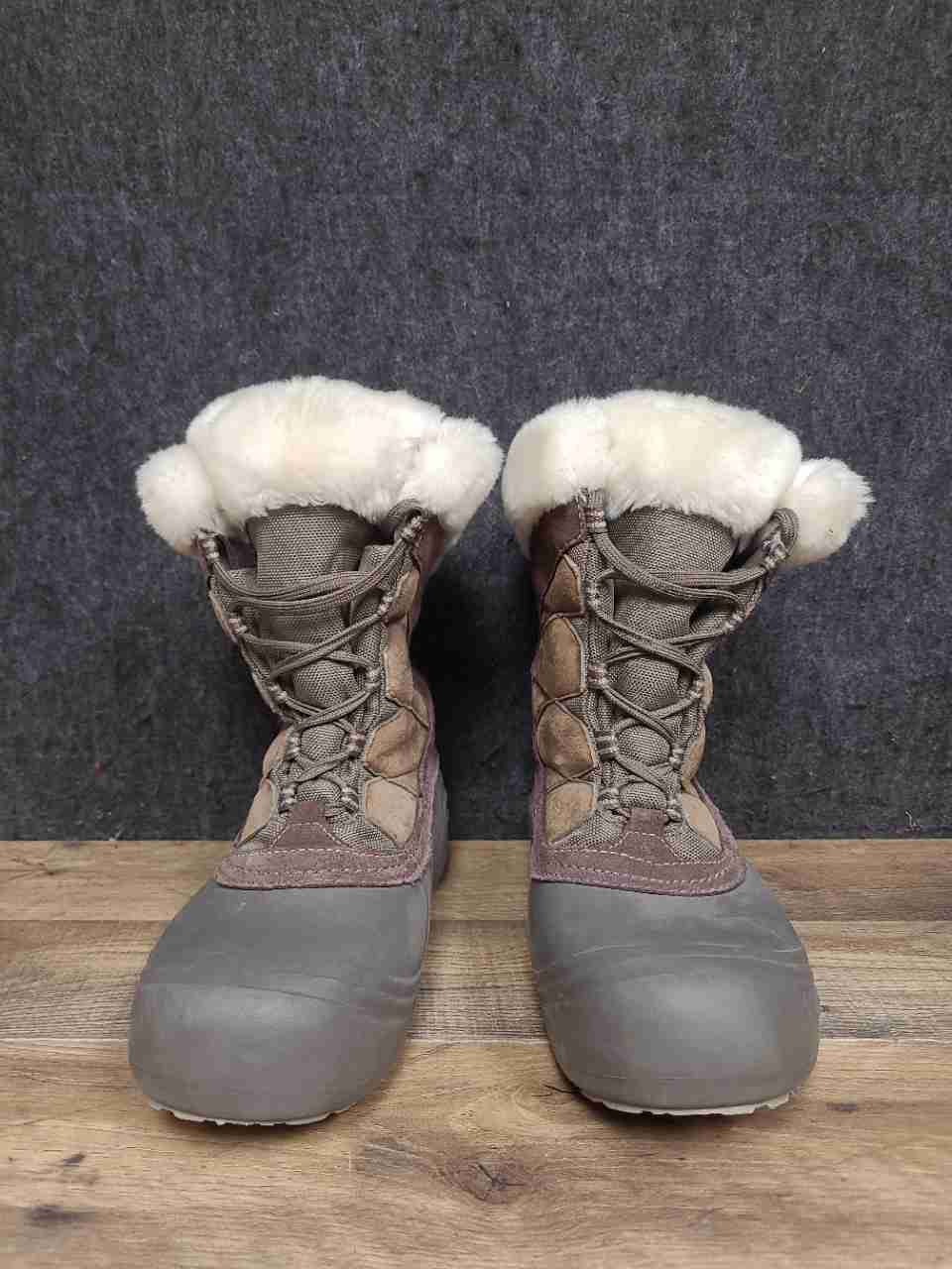 Columbia Sierra Summette Grey Faux Fur Trim Winter Snow Boots Women's Size 10