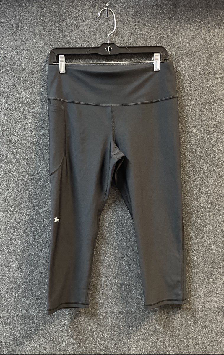 Under Armour Women's Compression Leggings Black Cropped Capri Side Pocket Sz L