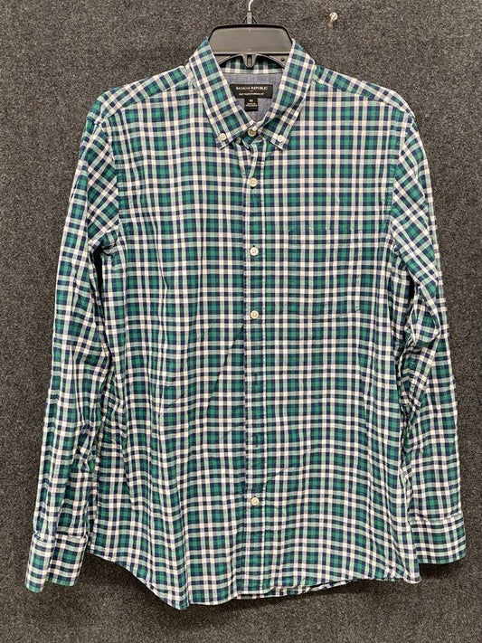 Banana Republic Men's Green Navy Plaid Soft Wash Standard Fit Shirt Size M