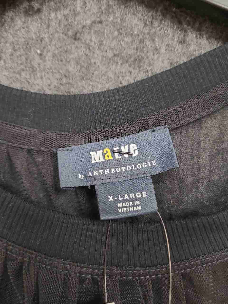 Maeve by Anthropologie Women's Black Tulle Mesh Ruffle Sweatshirt Top Sz XL NWT