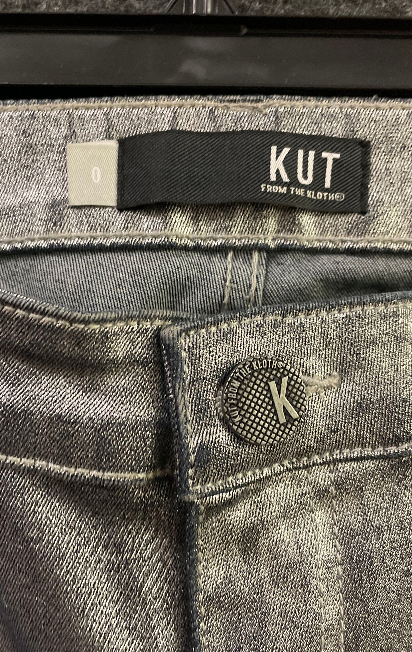 Kut From The Kloth Women's Silver Metallic Coated Ankle Zip Skinny Jeans Sz 0