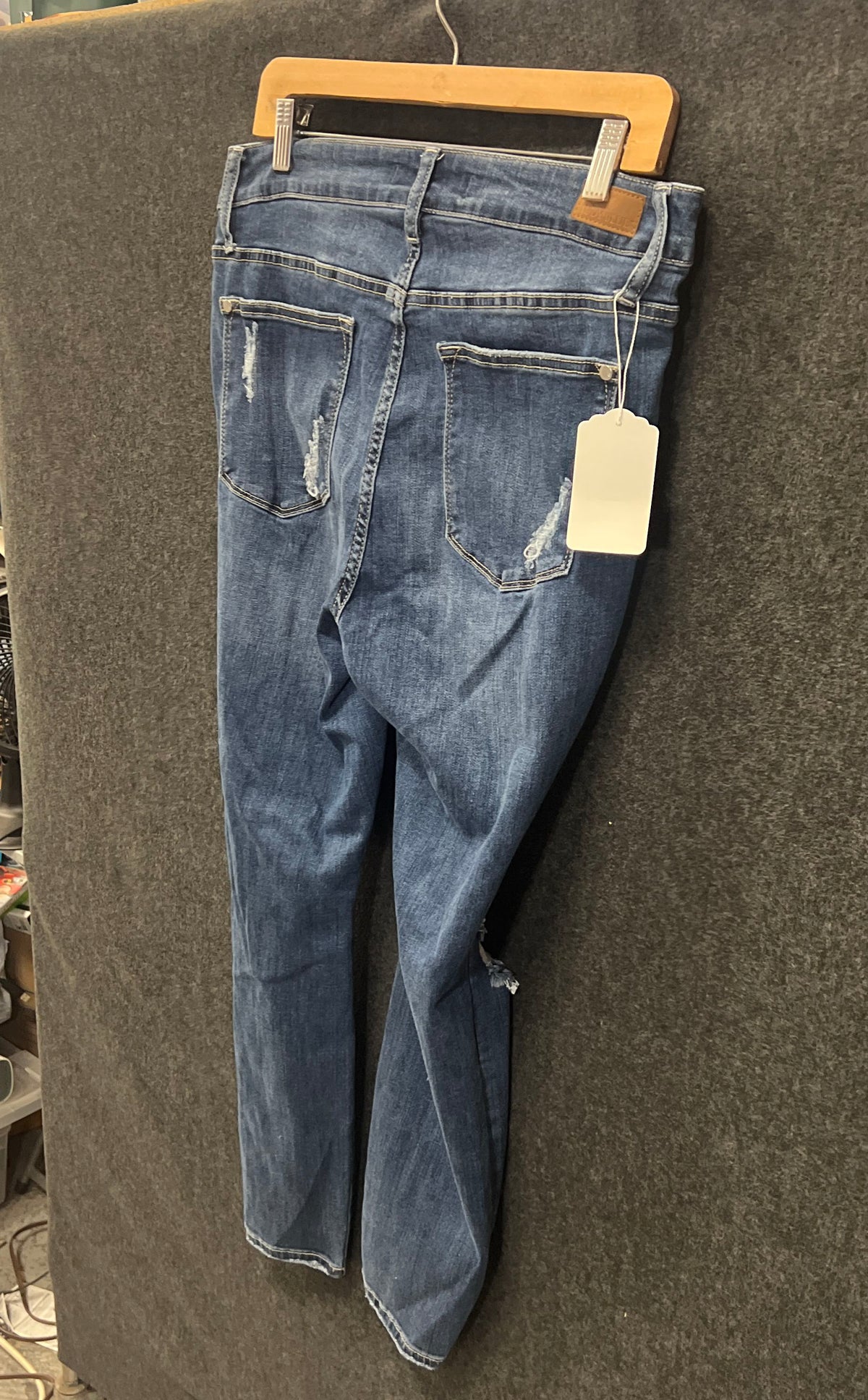 Judy Blue Women's High Rise Button Fly Distressed Skinny Blue Jeans Size 14W