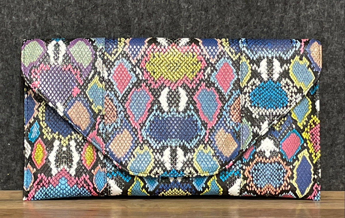 Bella Collection by Qara Rainbow Faux Snakeskin Envelope Clutch Crossbody Bag