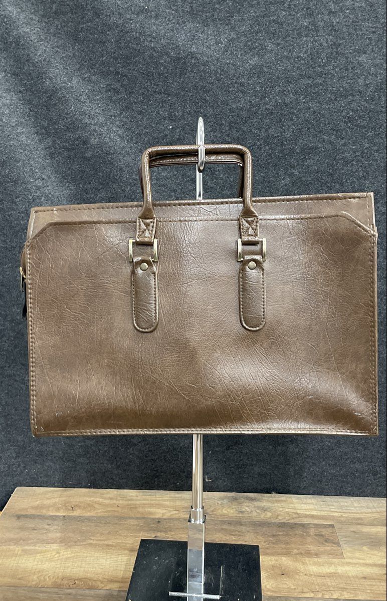 Vintage 90s Brown Faux Leather Multi-Compartment Briefcase Tote 19"