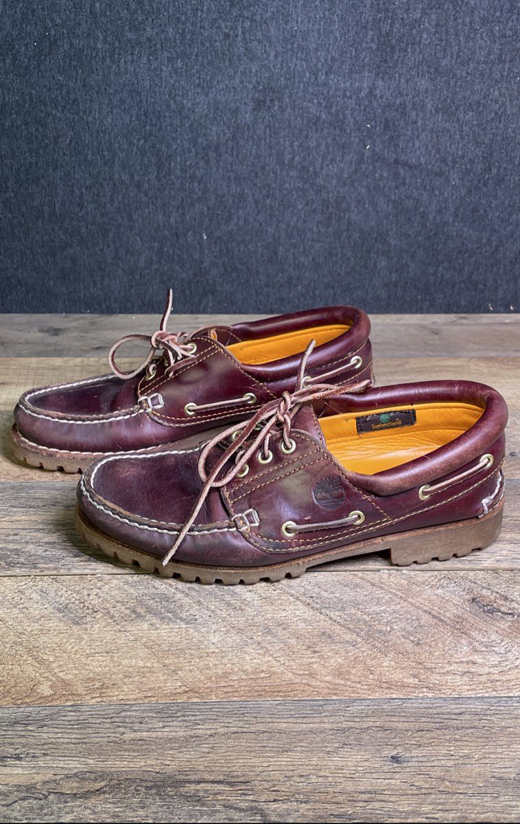 Timberland Authentic 3-Eye Lug Handsewn Boat Shoes Burgundy Leather Size 8.5