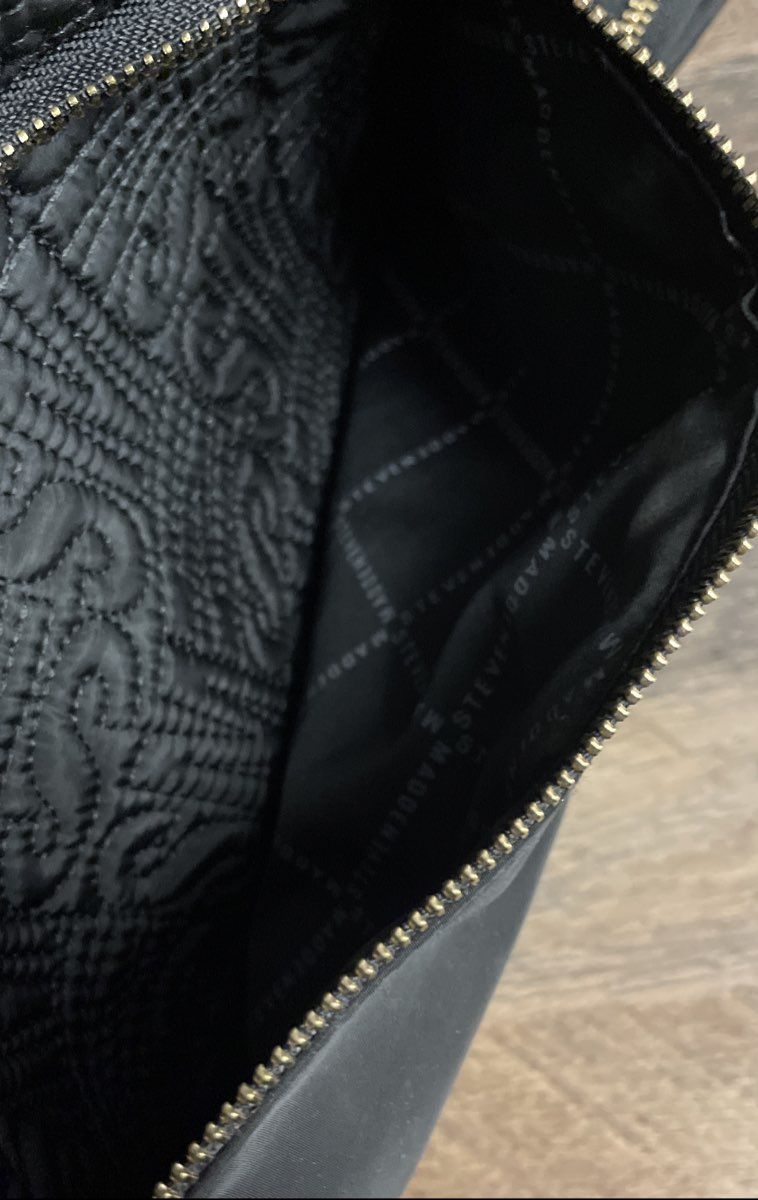 Steve Madden Black Quilted SM Monogram Crossbody Bag Gold Hardware With Pouch