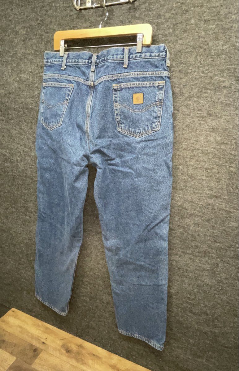 Carhartt Men's Blue Flannel Lined Denim Straight Leg Workwear Jeans
