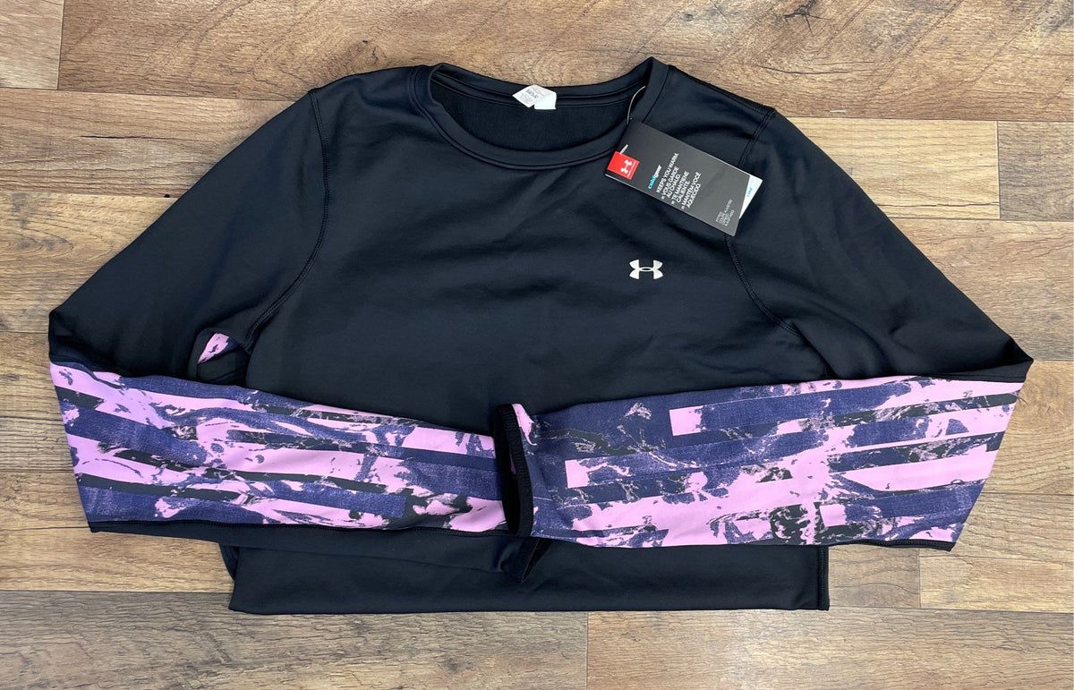 Under Armour Women's Black ColdGear Long Sleeve Top Purple Patterned Sz M NWT