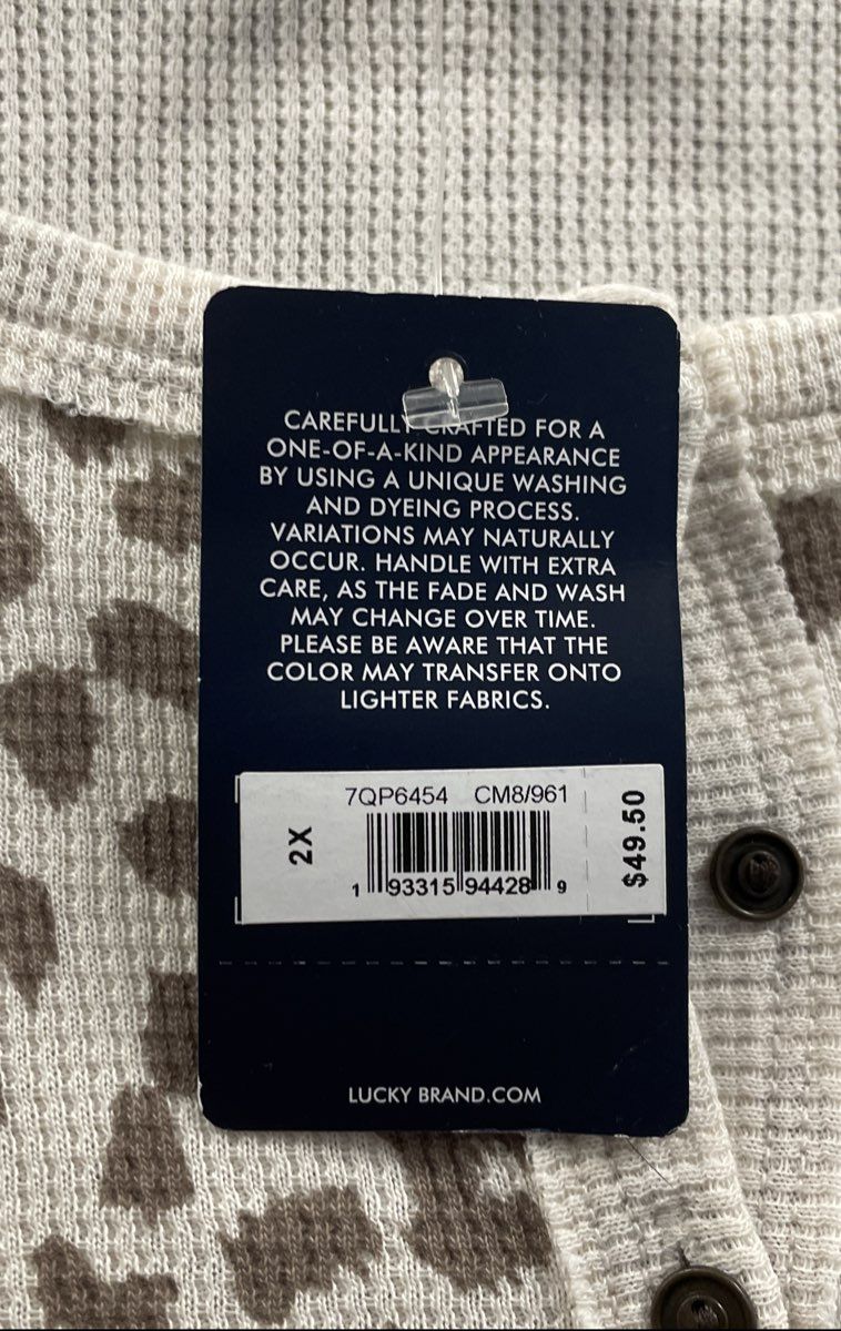 Lucky Brand Women's Leopard Print Waffle Knit Henley Shirt Long Sleeve 2X NWT