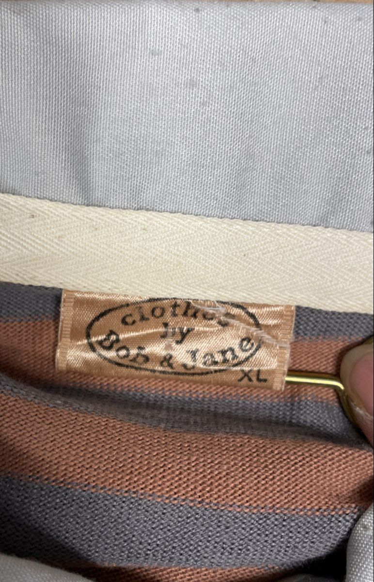 Vintage 90s Bob n Jane Striped Long Sleeve Rugby Shirt Gray Orange Sz M