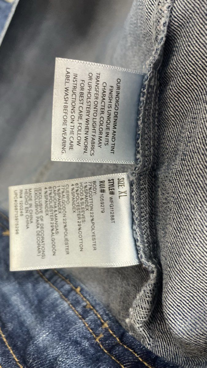 WallFlower Women's Blue Denim Gray Hooded Jacket The Dreamer Fit Size XL